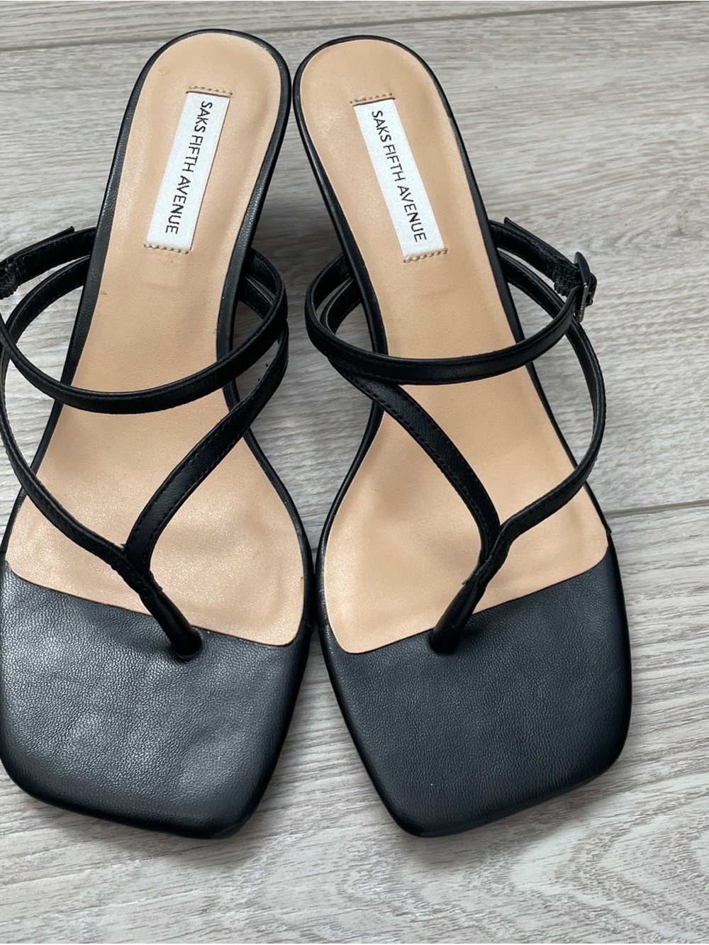 Saks Fifth Avenue Black Strappy Square-Toe Slide Sandals